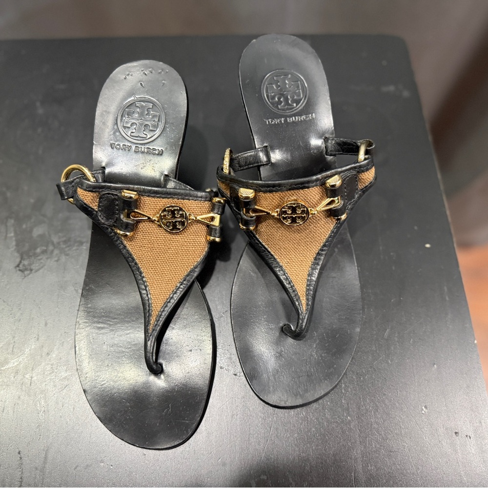 Tory Burch Black and Tan Sandals